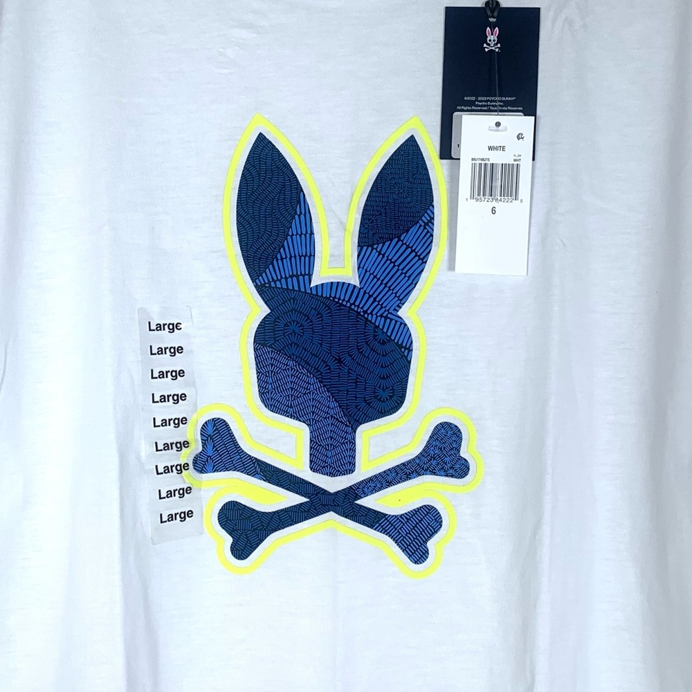Psycho Bunny NWT Lenox Graphic White Crew Tee Pima Cotton T-Shirt Men's 6 Large - Picture 4 of 9